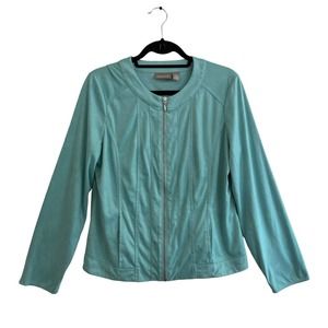 Chico's Jacket 1 Size Medium Zip Front Long Sleeve Microsuede Pockets Pale Green